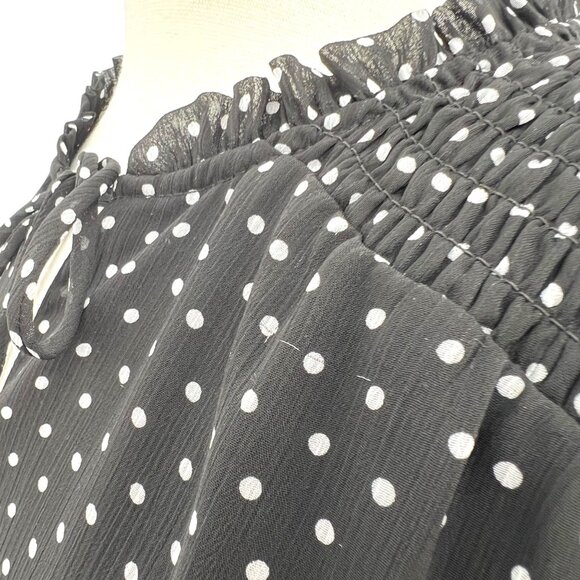 CeCe Black White Polka Dot Blouse Flutter Sleeve Size Medium - Picture 4 of 11